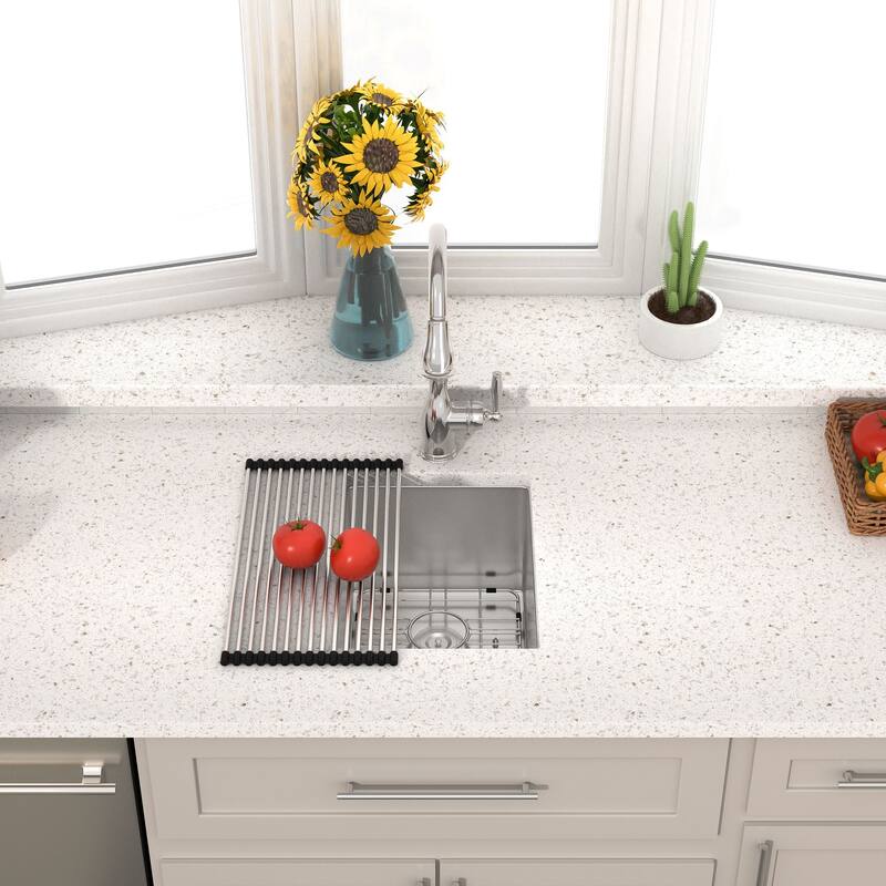 Lordear 15/17" Kitchen Sink Stainless Steel Undermount Single Bowl Bar Sink with Accessories