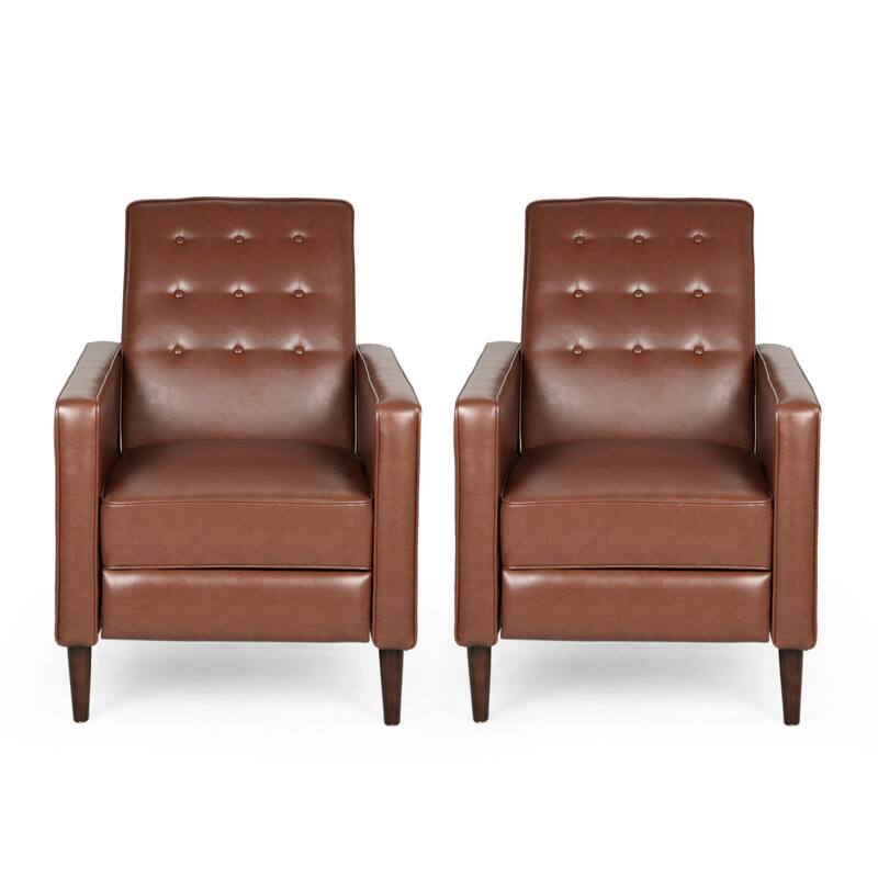 Mervynn Mid-century Button Tufted Recliners (Set of 2) by Christopher Knight Home - Cognac Brown + Dark Brown