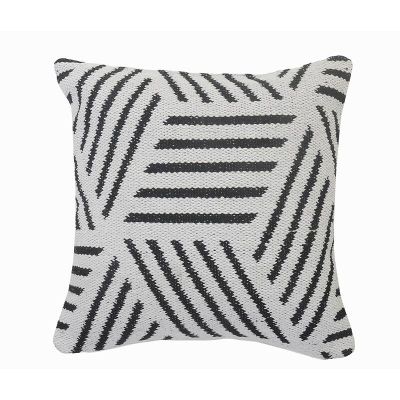 Handwoven Geometric Striped Square Throw Pillow - 20" - White and Black