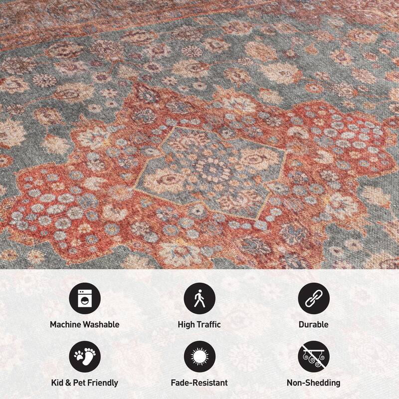 Black Traditional Flat Pile Rug - Washable and Pet Friendly, Non-Slip Surface
