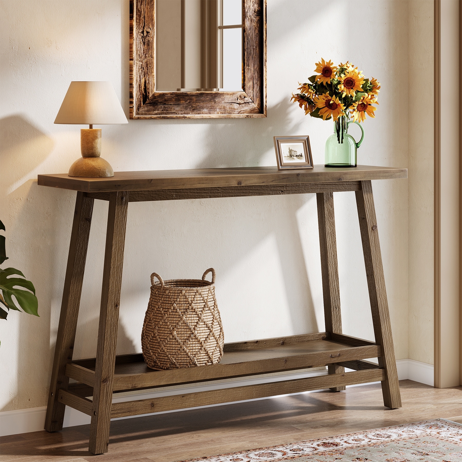 Farmhouse Solid Wood Console Sofa Table for Living Room Entryway