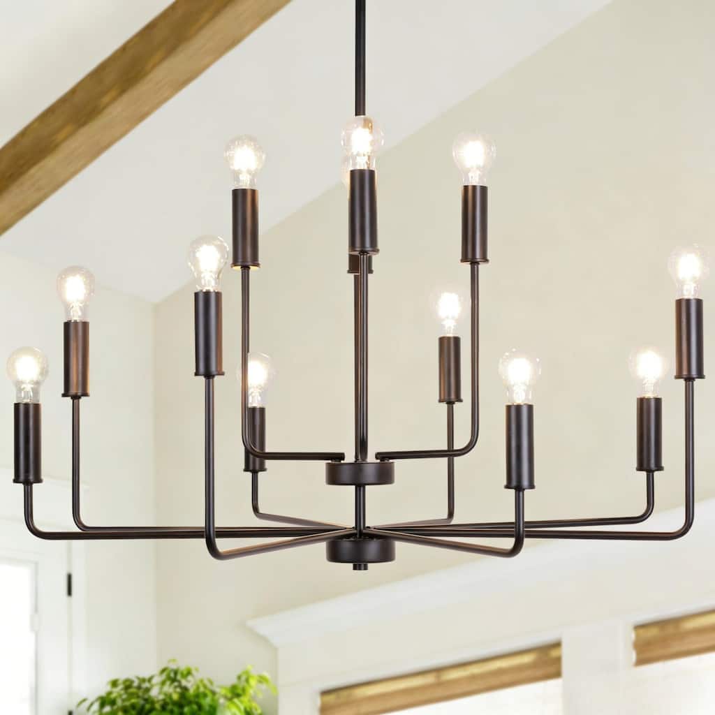 Modern 12-Light Black Chandelier Candle Large Light Fixture for Dining Room - 39.3 " L × 43.3 " H