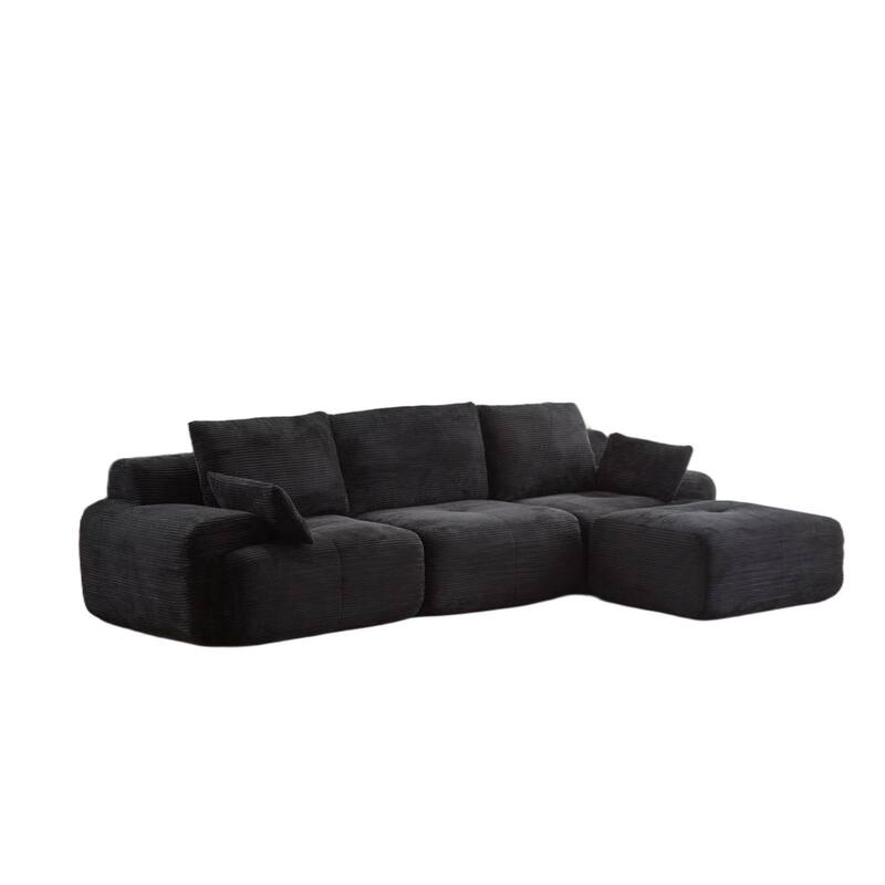 L Shaped Modular Sectional Sofa with Ottoman, Corduroy Upholstered Cloud Sofa, Compressed Sofa with Cushions & Throw Pillows