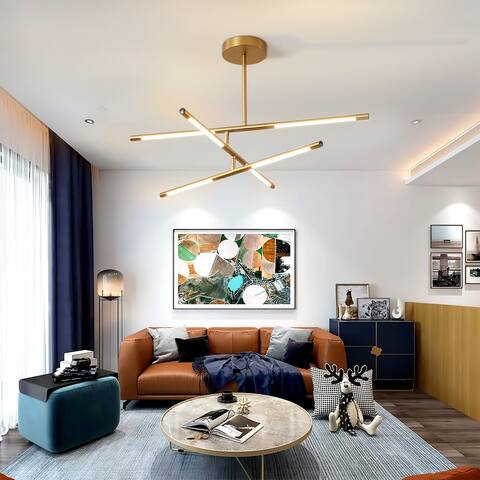 6-Light Semi Flush Modern Sputnik Linear Antique Brass Light