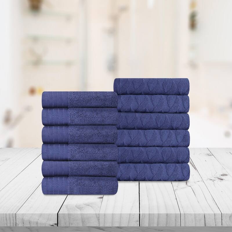 Turkish Cotton Herringbone and Solid Washcloth Towel Set by Superior - Navy Blue
