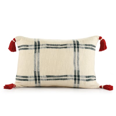 Sevita Woven Holiday Plaid Cotton Throw Pillow