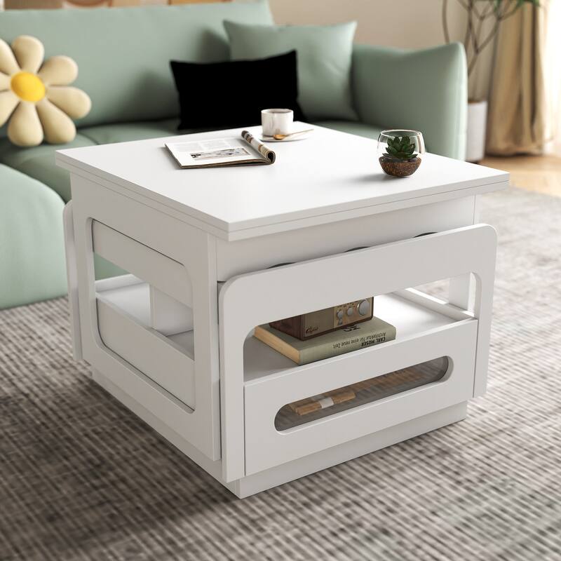 Roomfitters 3-in-1 Convertible Coffee Table with Lift-Top Storage, Multifunctional Expandable Center Table, White