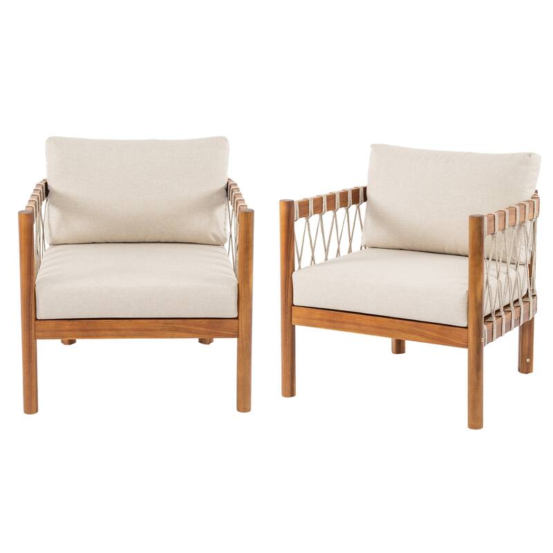 Scott Living Coastal Haven Outdoor Chair Acacia Wood with Beige Cushions