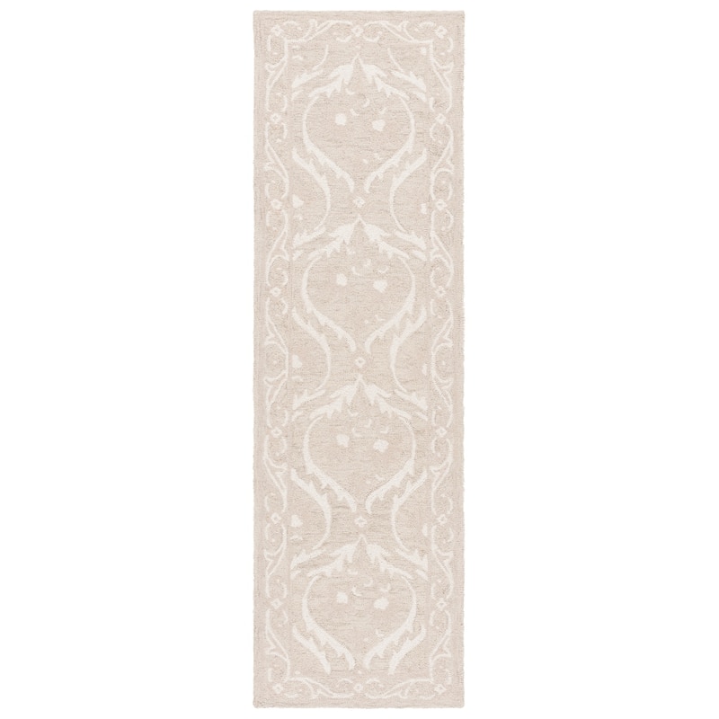 SAFAVIEH Handmade Blossom Luisete Ogee Wool Rug - 2'3" x 8' Runner - Beige/Ivory