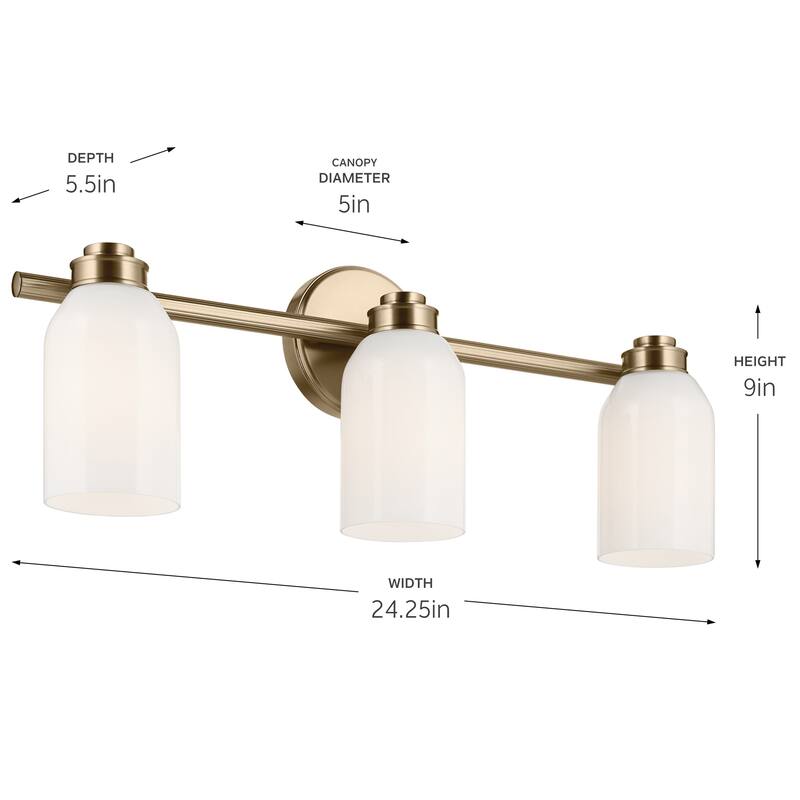 Kichler Lighting Shae 24.25" 3-Light Vanity Light with White Opal Glass in Champagne Bronze