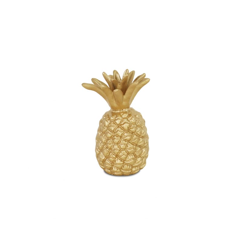 HomeRoots 8" Gold Cast Iron Pineapple Hand Painted Sculpture - 7.5" H x 5" W x 5" D