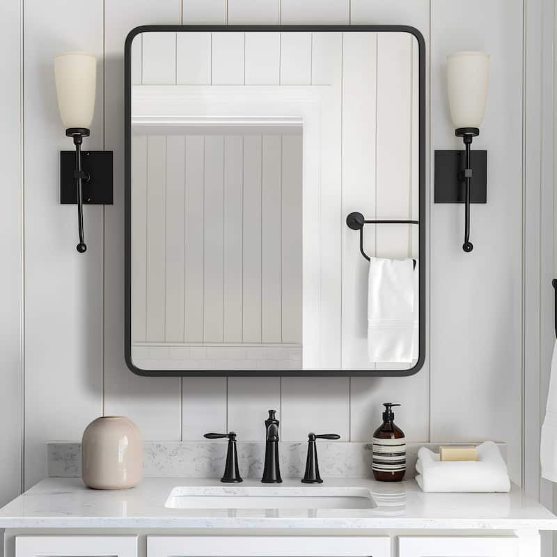 Surface Mount Medicine Cabinet with Mirror - Black - 24in x 30in