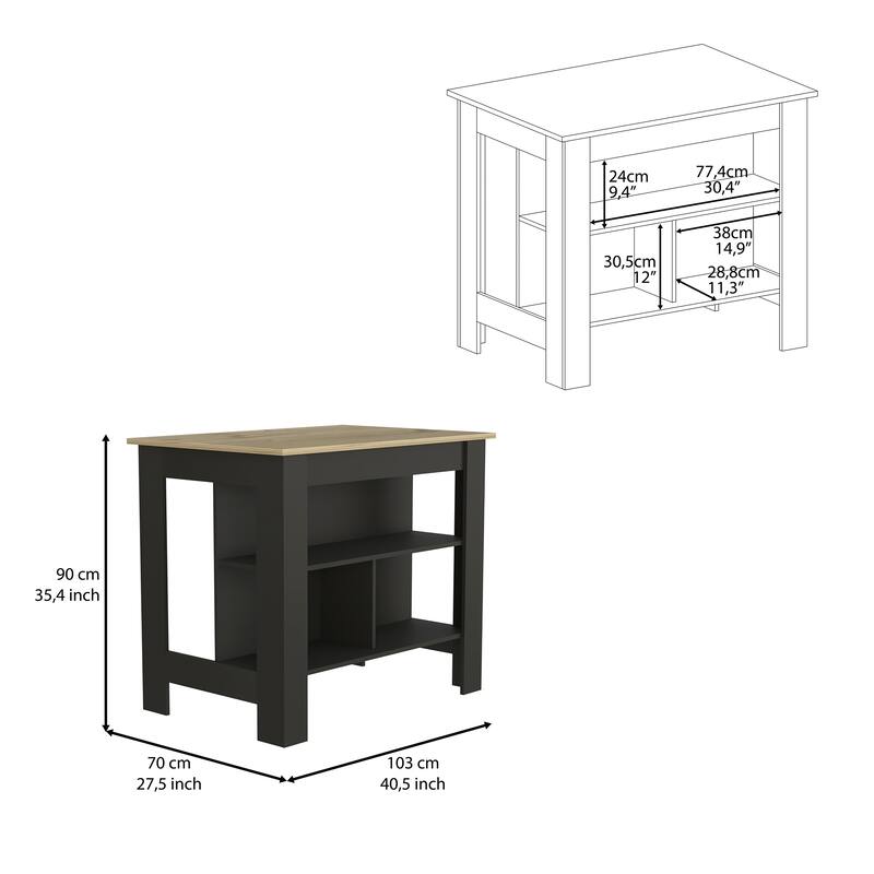 Kitchen Island Dozza,Storage Island with Three Shelves