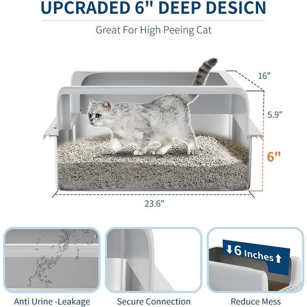 Cat Litter Box Stainless Steel XXL Extra Large Litter Tray Pan for Big Cats  with Platform Step - Bed Bath & Beyond - 42764235