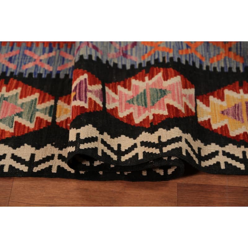 Geometric Kilim Reversible Area Rug Flatweave Oriental Wool Carpet - 8'2"x 11'5"