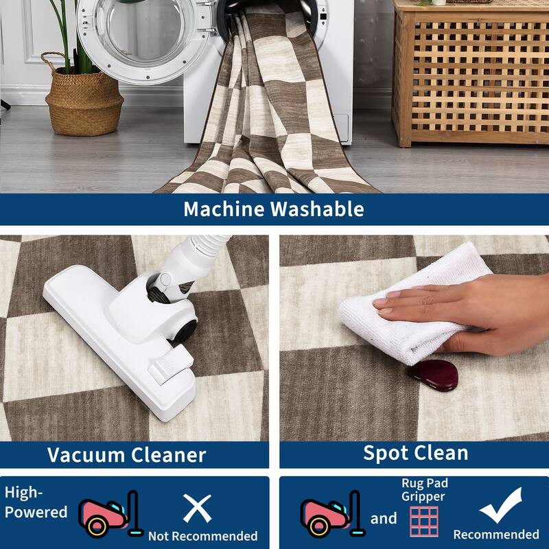 Modern Geometric Checkered Rug Washable Area Rug Low Pile Stain Resistant Throw Rug
