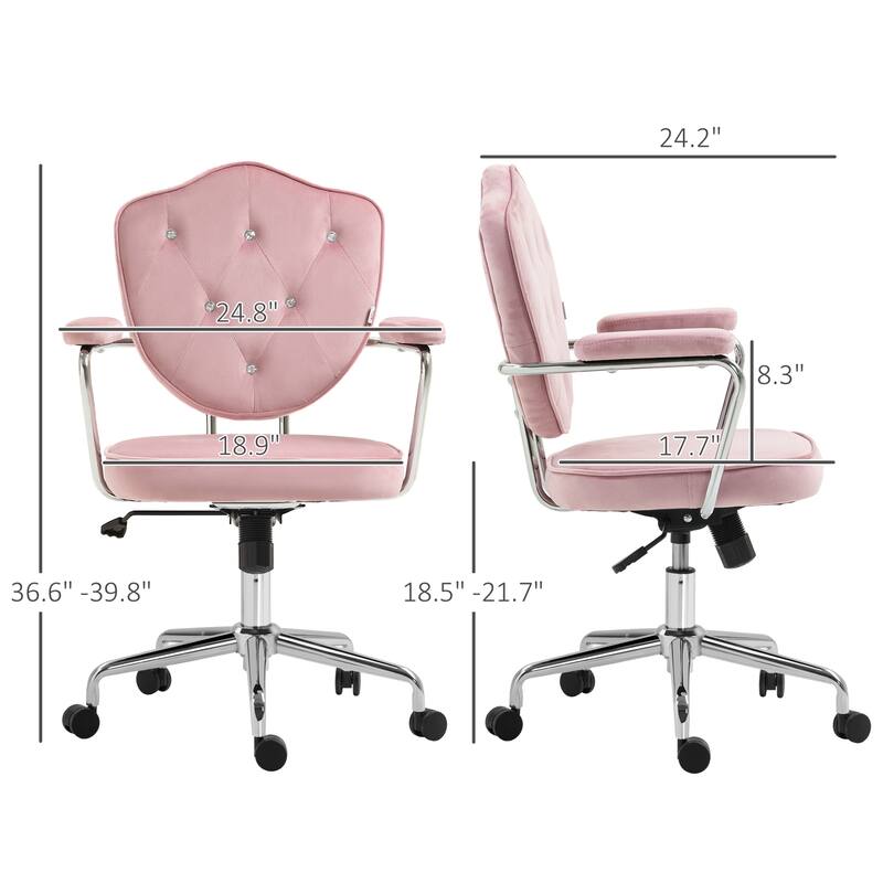 Cute Velvet Office Chair with Button Tufted Back, Swivel Vanity Chair, and Adjustable Height for Home or Desk Use