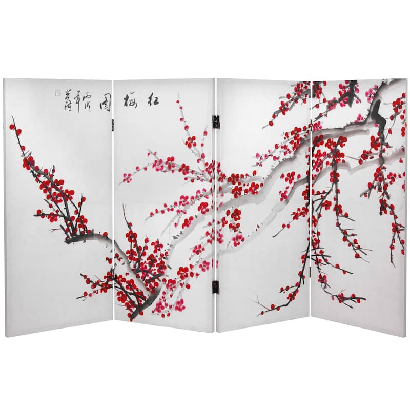 3-foot Tall Double-sided Plum Blossom Canvas Room Divider