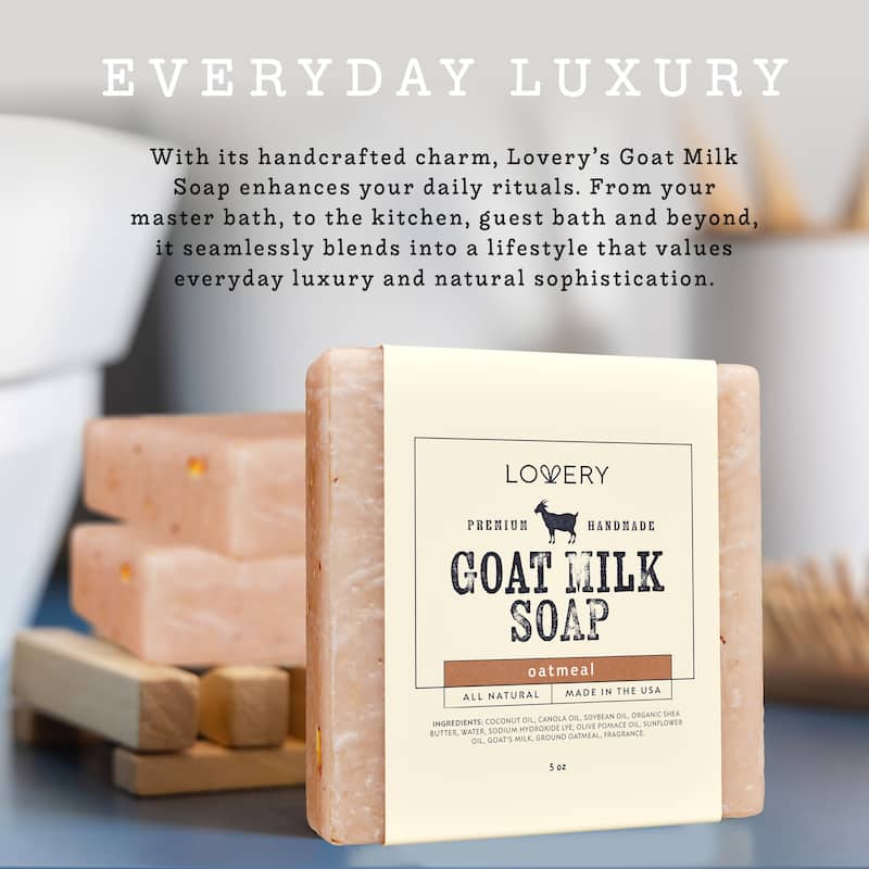 Lovery Handmade Goat Milk Soap Made in USA with Shea Butter - Oatmeal Scent - Goats Milk Soap Bar, 3 Pack