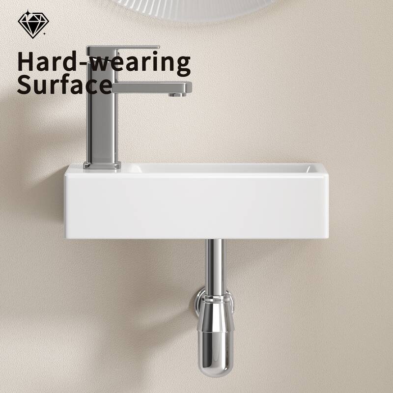 GDFStudio - Carter Wall-Mounted Ceramic Bathroom Sink with Faucet and Drain Set