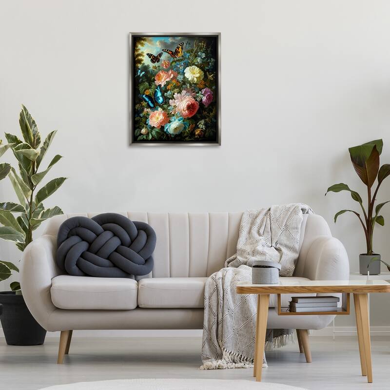 Stupell Blooming Roses & Monarch Butterflies Framed Floater Canvas Wall Art Design By Tabz Jones