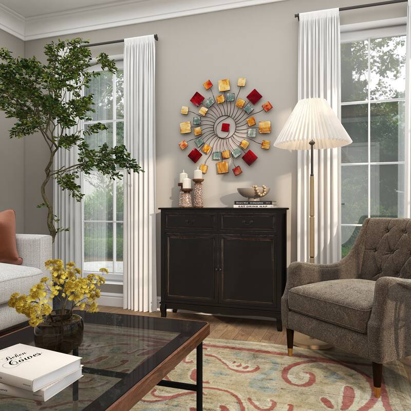 Multi Colored Metal Wire Sunburst Home Wall Decor with Square Shaped Accents