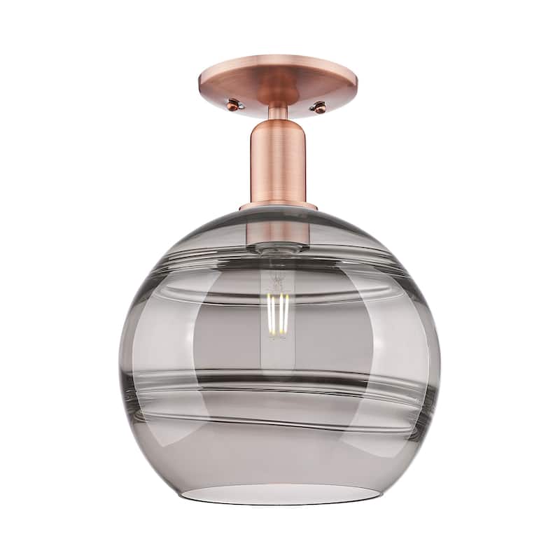 Innovations Lighting 716-1C-14-10 Rochester Semi-Flush Rochester 10" - Antique Copper / Light Smoke