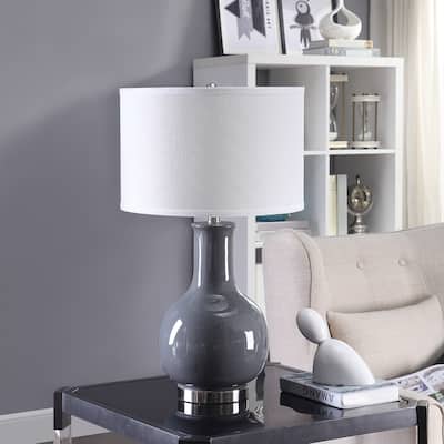 26.5-inch Ceramic and Stainless Steel Drum Table Lamp