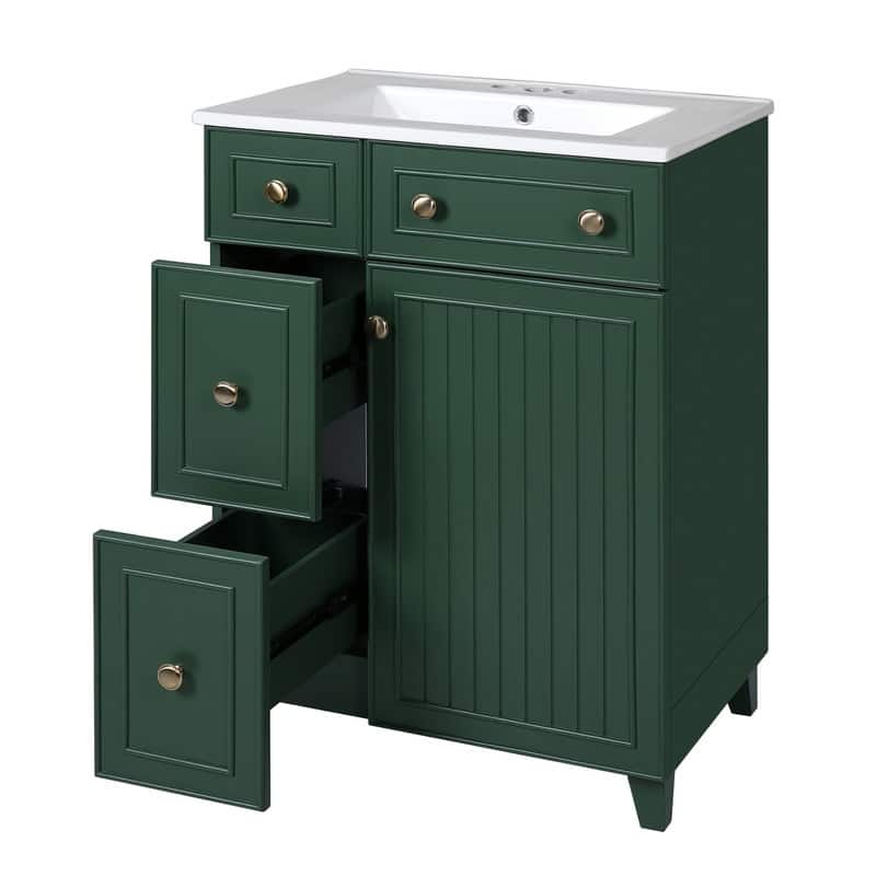 Bathroom Vanity Set: 24-Inch Cabinet With Ceramic Sink, Two Drawers And A Single Door - 24"W*18.3"D*34.3"H