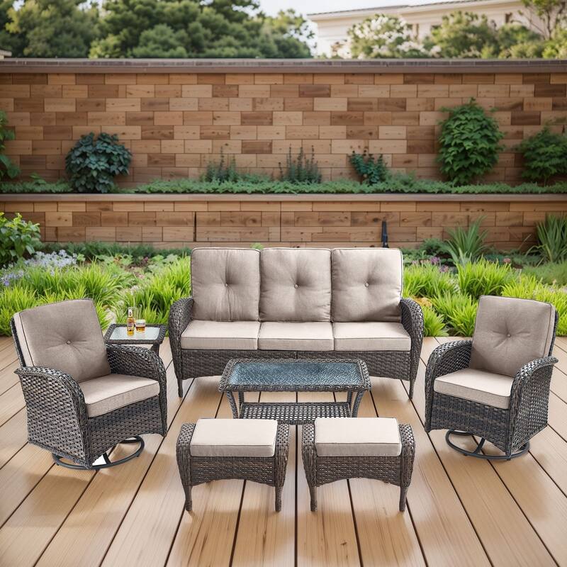 Gymojoy 7-Piece Outdoor Wicker Patio Furniture with 3 Seat Sofa & Swivel Chair, Coversation Set with Water Resistant Cushions