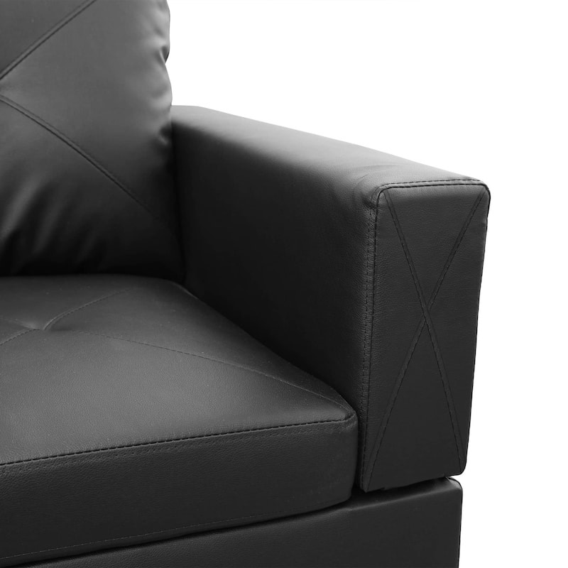 Black Faux Leather 3-Piece Couch Living Room Sofa Set