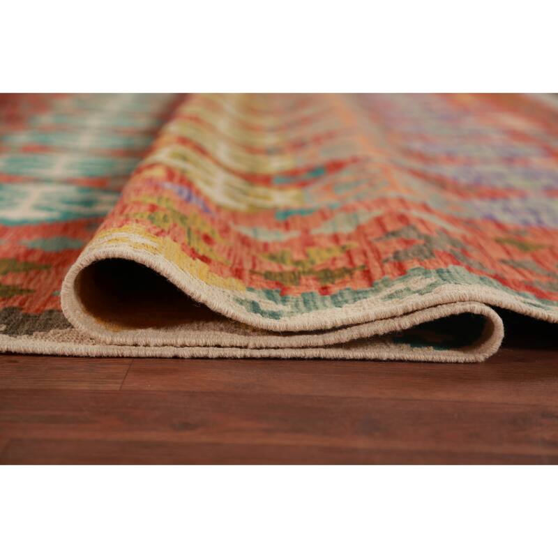Geometric Kilim Large Rug Flatweave Dining Room Wool Carpet - 10'4"x 15'9"