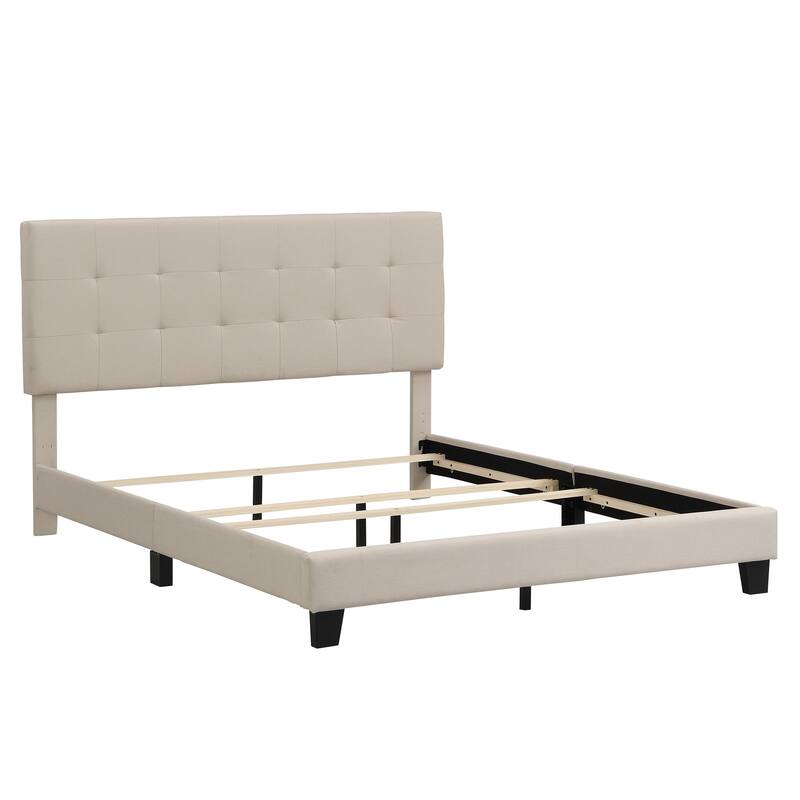 Upholstered Platform Bed with Tufted Headboard, Box Spring Needed Bed