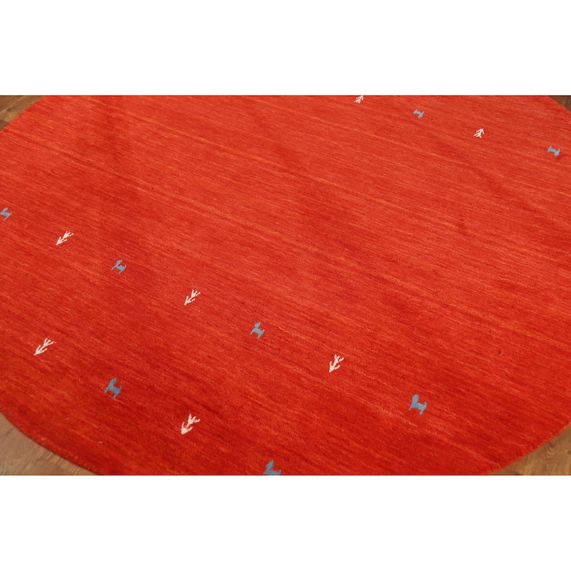 Hand Knotted Oriental 100% Wool Carpet Tribal Animal Pictorial Oranges & Rust Gabbeh Area Rug - 6' 6'' X 6' 6''