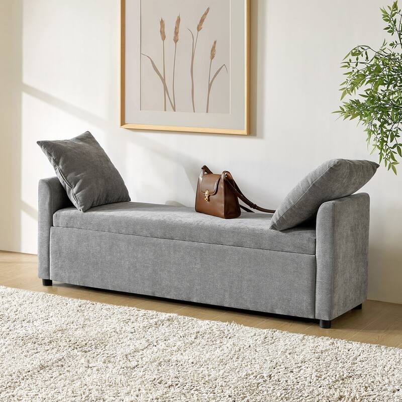 Franco Modern Upholstered Storage Bench with Two Throw Pillows and Thick Padded Cushion - GREY