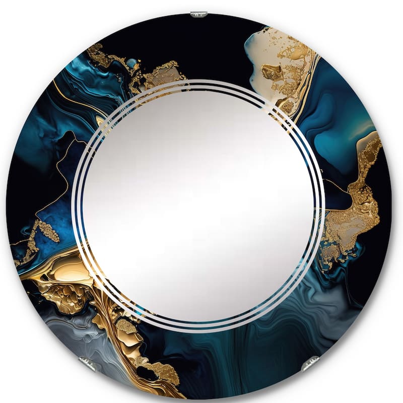 Designart 'Abstract Geode Marble Blue IV' Printed Abstract Marble Wall Mirror
