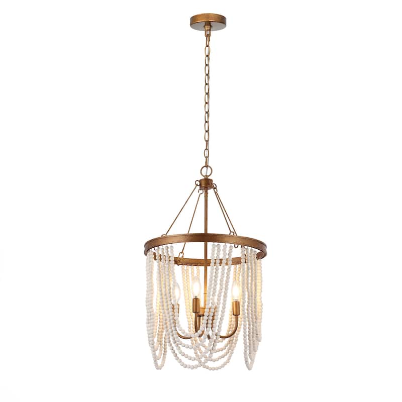 Renia Empire Farmhouse Wood Beaded Coastal Chandelier 4-light Empire Hanging Lights for Living Room Bedroom