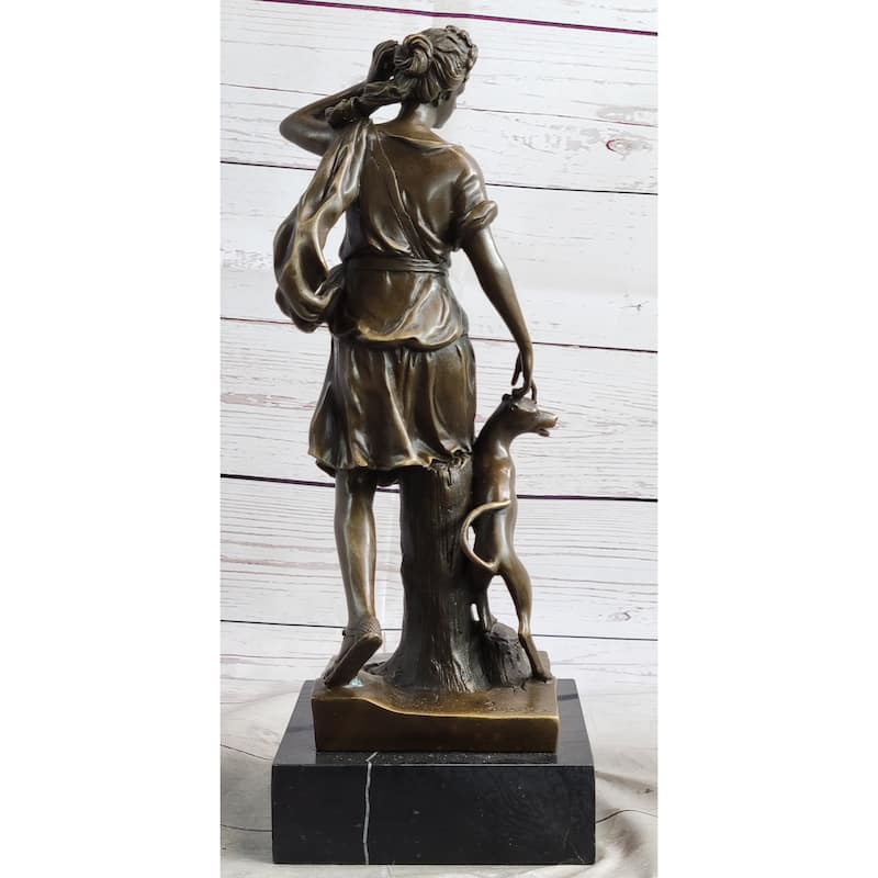 Antoine Coysevox Artemis Diana The Huntress W/ Imitative Dog Bronze Sculpture Statue
