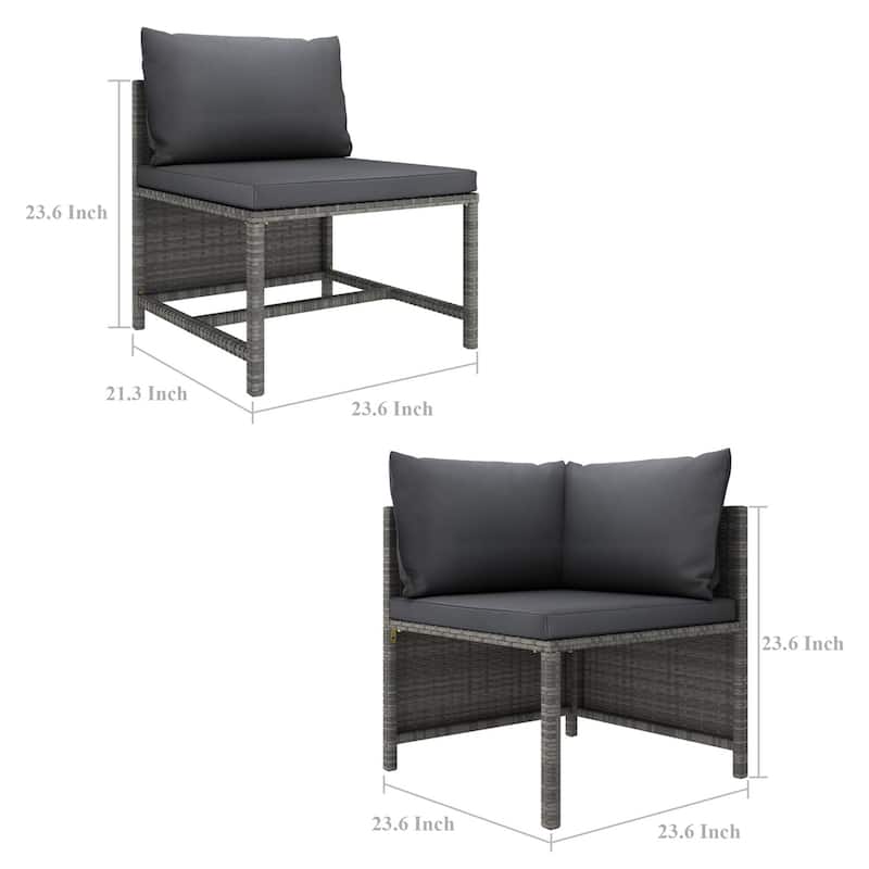 Outdoor 9pc Modular Lounge Sofa Set, Gray Cushions and Poly Rattan