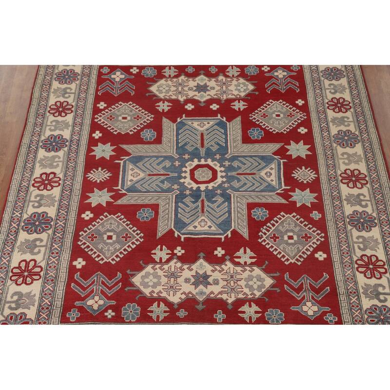 Geometric Red Kazak Oriental Area Rug Wool Carpet - 8'0" x 9'9"