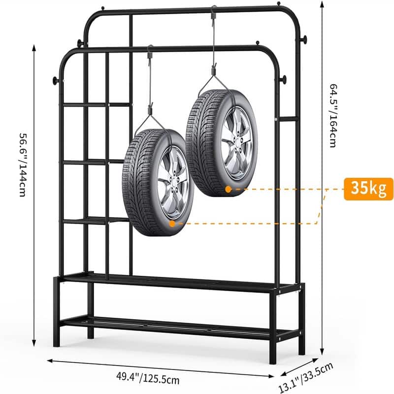 Double Rods Portable Garment Rack for Hanging clothes - 13"D x 49"W x 64.76"H