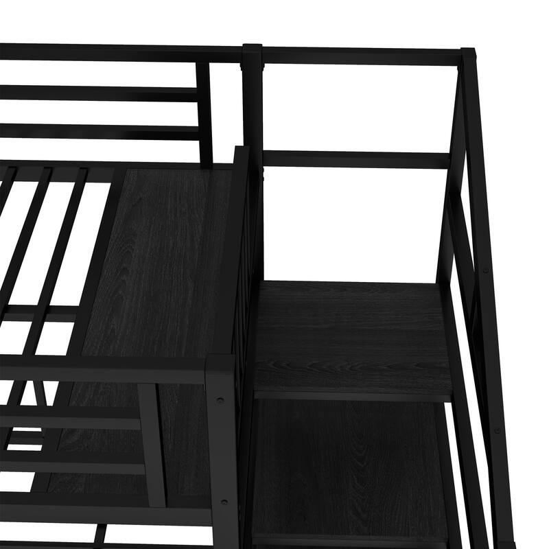 Twin over Twin & Twin Bunk Beds for 3, Twin XL over Twin & Twin Bunk Bed Metal Triple Bunk Bed with Desk & Shelves