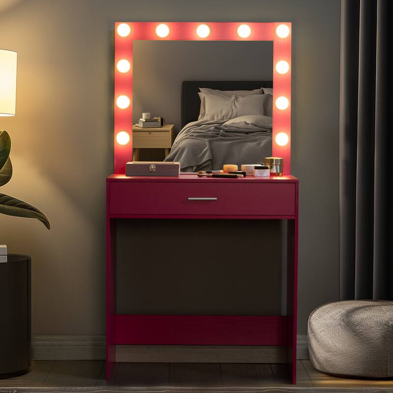 Dressing Vanity Desk with Drawer & Mirror with 3 Lighting Modes & Adjustable Brightness