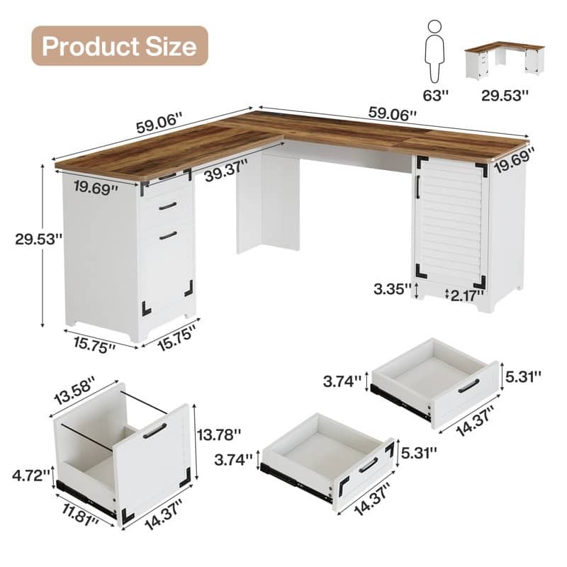 L Shaped Executive Computer Desk with Power Outlets and Type-C & USB Ports