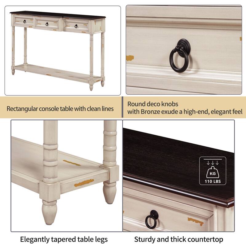 Console Table Sofa Table with Drawers for Entryway with Drawers and Shelf