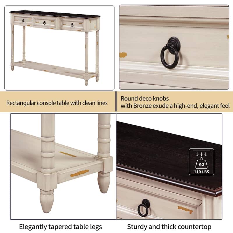 Console Table Sofa Table with Drawers for Entryway with Projecting Drawers and Long Shelf
