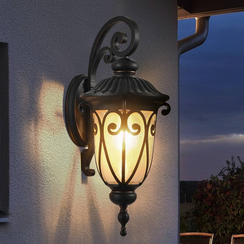 Classic Outdoor Wall Lantern, with Bubble Glass, Weatherproof Exterior Light Fixture for Porch, Patio, and Entryway