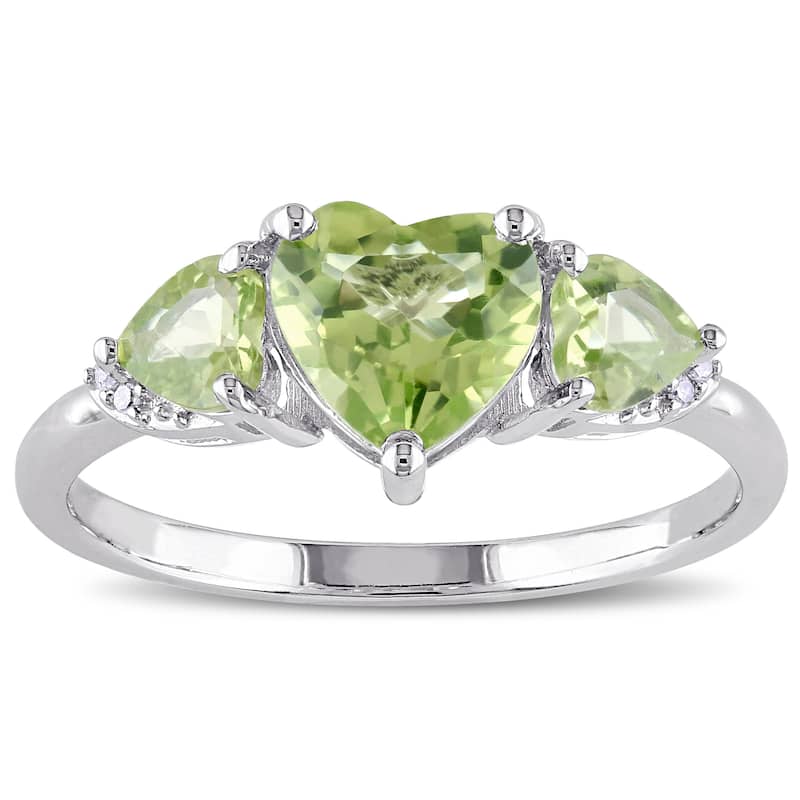 Miadora 1 7/8 CT TGW Peridot Diamond Accent Triple Heart Ring in Sterling Silver