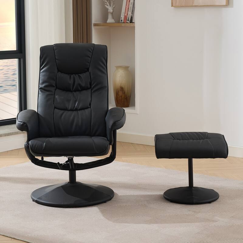 Swivel Recliner Chair with Ottoman, Heated Seat, 5-Point Vibration Massage and 140° Adjustable Backrest