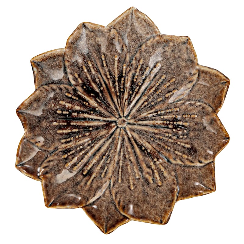 Stoneware Flower Plate with Glaze